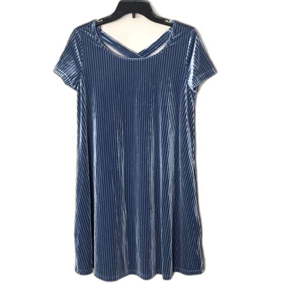 She + Sky blue Silver Gray Cut Velvet Shift Dress X Keyhole Back size small - Picture 1 of 11